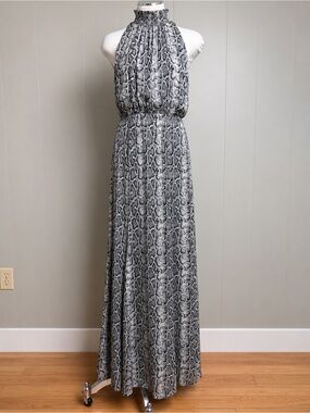 Alice + Olivia Snake Print Halter Maxi Dress Mock Neck Size 4